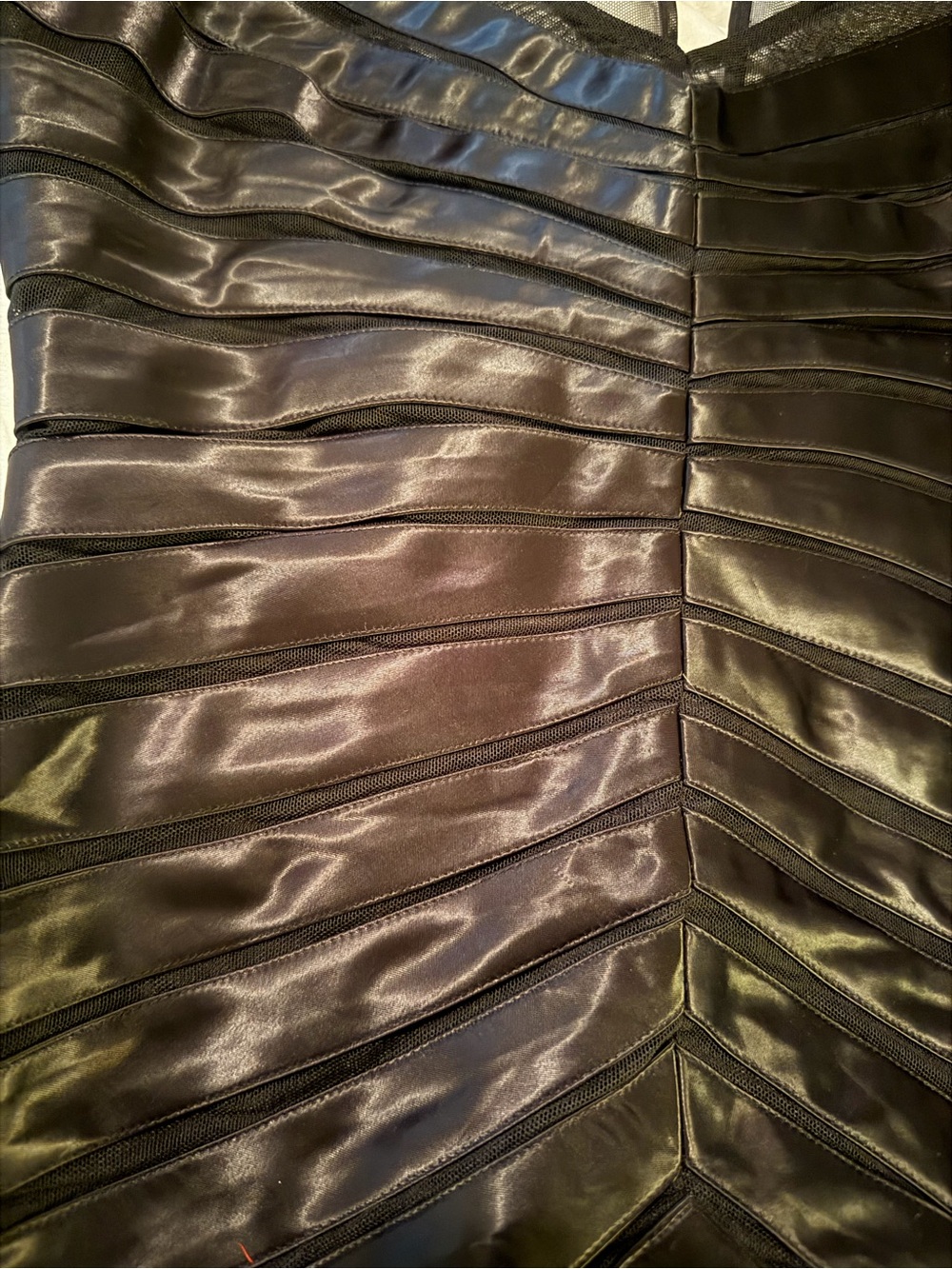 Dress Barn Black Sheer Mesh and Satin Stripe V-Neck Top - Picture 8 of 10